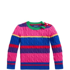 Кабельный вязаный полосатый свитер