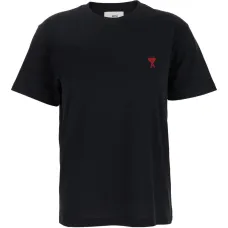 Черная футболка из хлопка с вышивкой Ami De Coeur спереди для женщин Черная футболка из хлопка с вышивкой Ami De Coeur спереди для женщин