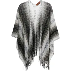 Пончо с бахромой и зигзагообразным узором Пончо с бахромой и зигзагообразным узором