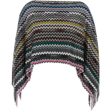 Пончо с бахромой и зигзагообразным узором Пончо с бахромой и зигзагообразным узором