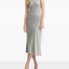 Атласное миди-платье с воротником-стойкой