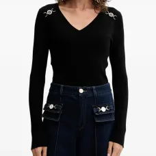 Украшенный вязаный джемпер с V-образным вырезом