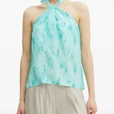 Топ с листовым принтом на завязке вокруг шеи Топ с листовым принтом на завязке вокруг шеи