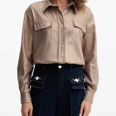 Рубашка с принтом в полоску и накладными карманами