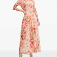 Макси-платье с цветочным принтом и длинными рукавами