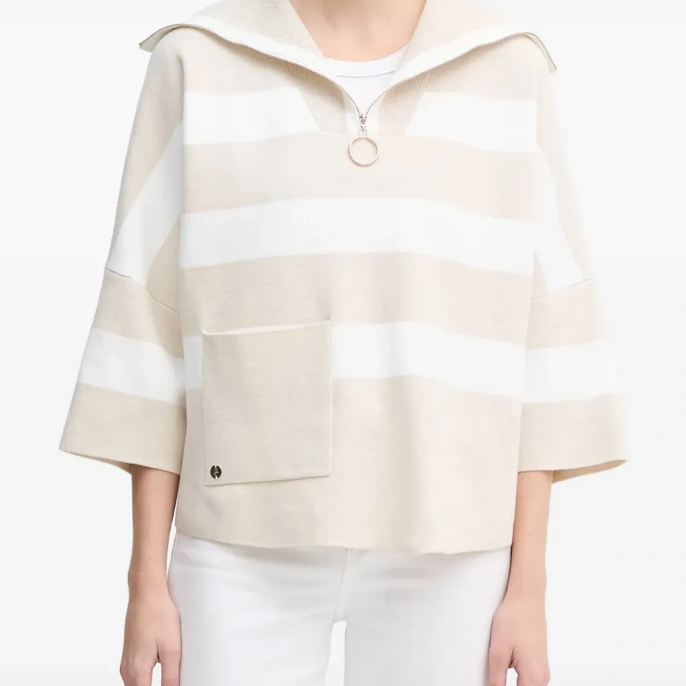 Свитер с половинной молнией и полосатым узором