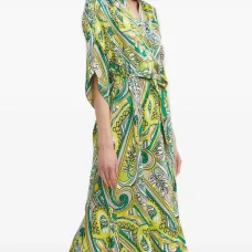 Платье миди с поясом на талии и узором "пейсли"