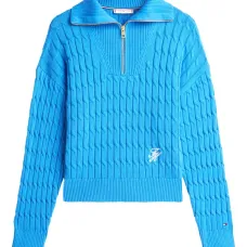 Кабельный вязаный свитер на молнии