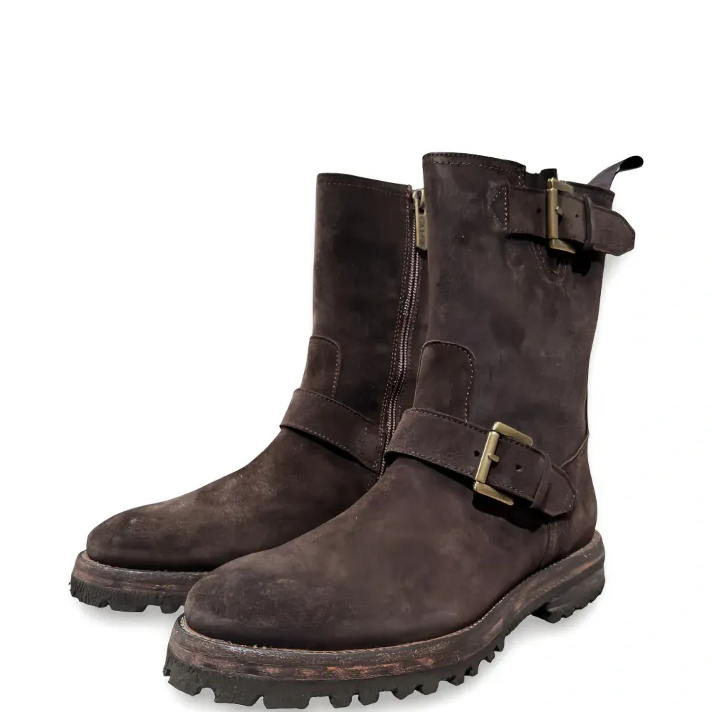 Ботинки байкерские на молнии с пряжками