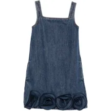 Джинсовое платье с цветочной аппликацией