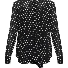 Блузка с галстуком на шее в горошек