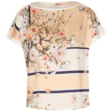 Футболка с цветочным принтом и пуговицами на плечах