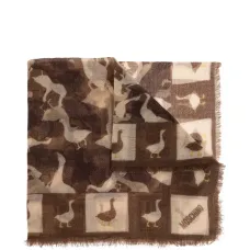 Шарф с принтом гусей и бахромой