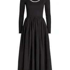 Декорированное платье миди с длинными рукавами