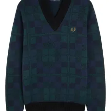 Свитер в клетку тартан с V-образным вырезом