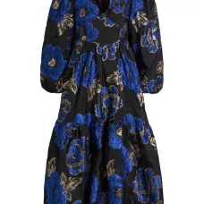 Жаккардовое платье миди с V-образным вырезом