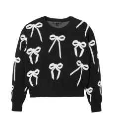Джемпер с круглым вырезом и бантом