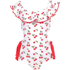 Слитный купальник Jenny с оборками и вишнёвым принтом