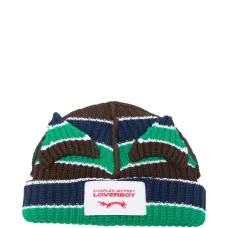 Шерстяная шапка с полосками и ушками