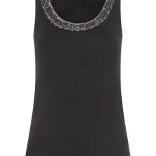 Майка с воротником, украшенным пайетками