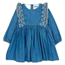 Платье с оборками и радужными деталями