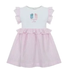 Платье с оборками и вставкой в полоску