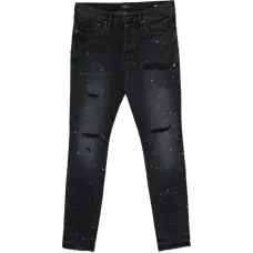 Зауженные джинсы P001 с эффектом ремонта и светоотражающим напылением Зауженные джинсы P001 с эффектом ремонта и светоотражающим напылением