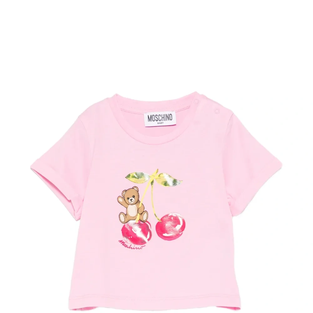 Футболка с мотивом мишки и вишневой деталью