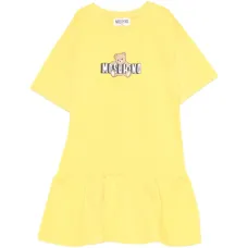 Хлопковое платье с оборкой по подолу и мотивом медвежонка