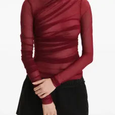 Драпированная блузка с воротником-стойкой