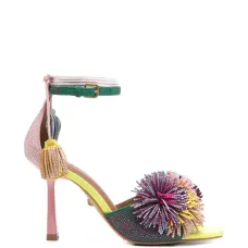 Босоножки на каблуке с украшением из помпонов Босоножки на каблуке с украшением из помпонов