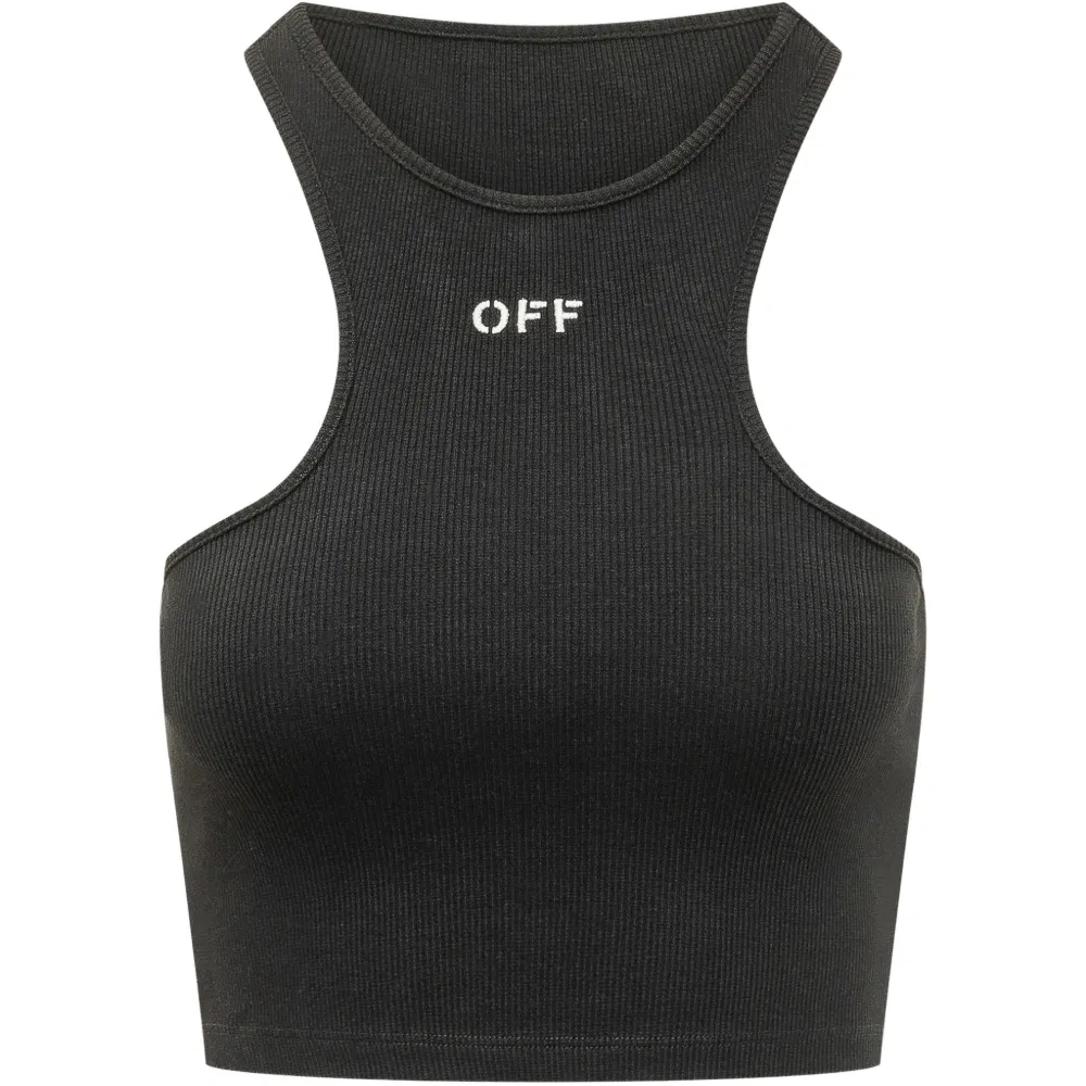 Трикотажный топ в рубчик с логотипом