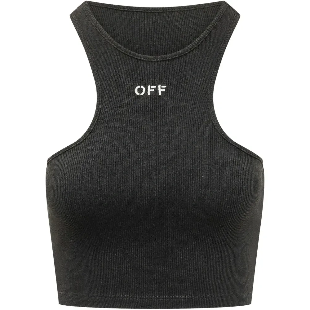 Трикотажный топ в рубчик с логотипом