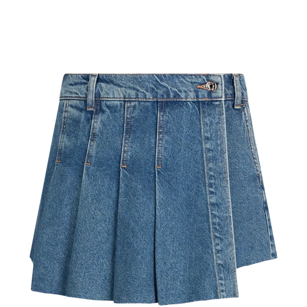 Плиссированные джинсовые шорты с необработанным краем Плиссированные джинсовые шорты с необработанным краем