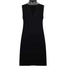 Вязаное мини-платье с вырезами и украшением стразами