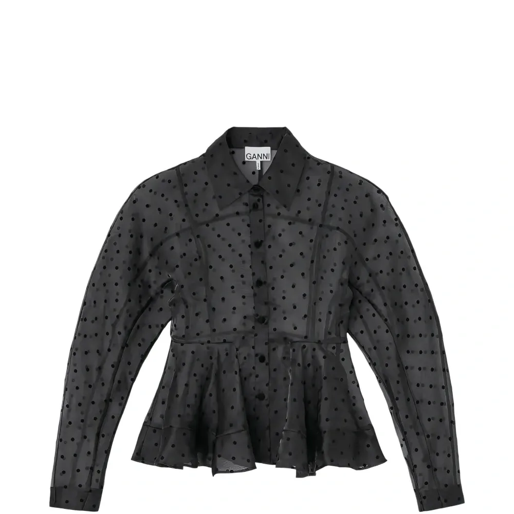 Жакет с баской в горошек