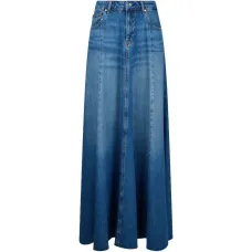 Макси-юбка в технике стоунвош с необработанным краем