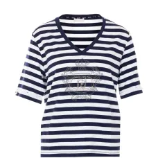 Футболка с V-образным вырезом и полосатым узором Футболка с V-образным вырезом и полосатым узором