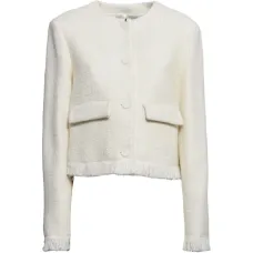 Твидовый жакет с бахромой и накладными карманами Твидовый жакет с бахромой и накладными карманами