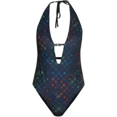 Слитный купальник с монограммой и вырезами