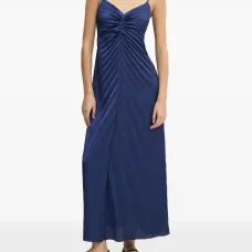 Платье миди с плиссировкой и V-образным вырезом