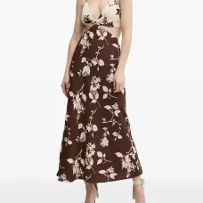 Миди-платье с вырезами и цветочным узором