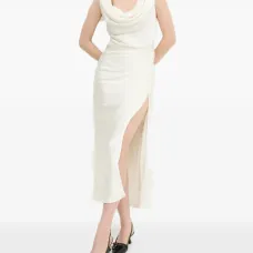 Платье миди с драпированным вырезом и разрезом