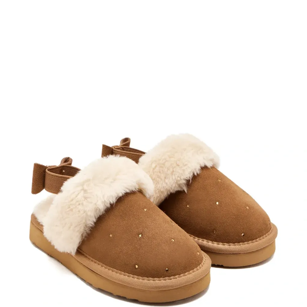 Босоножки с меховым бантом