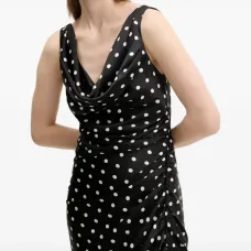 Платье миди в горошек с разрезом