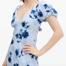 Миди-платье с цветочным принтом и пышными рукавами