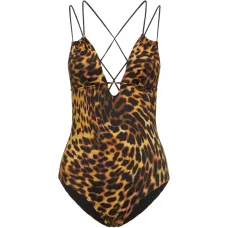 Слитный купальник на бретелях с леопардовым принтом