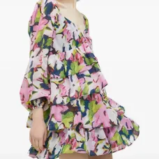 Мини-платье с ярусами и цветочным принтом