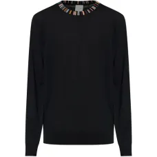 Свитер с круглым вырезом и полосатыми деталями