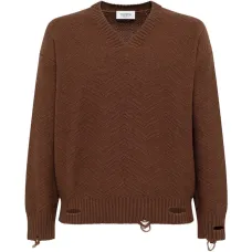 Джемпер с V-образным вырезом и эффектом потертости